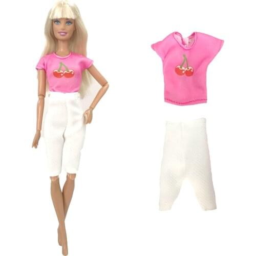 NK One Set Newest Doll Casual Pink Cherry Top White Pants Set Fashion Daily Set For Barbie Accessories Doll Best Child Gift 3X
