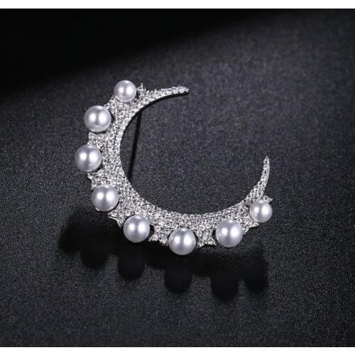UMGODLY New Arrival 1PC Luxury Brand Moon Stud Earrings Cubic Zirconia Star Pearl Earring Elegant Women Wedding Party Jewelry