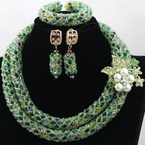 Charming Green Women Costume Bridal Jewelry Set Crystal Wedding Necklace Set Gor Women Fashion African Beads Free Shipping HX947