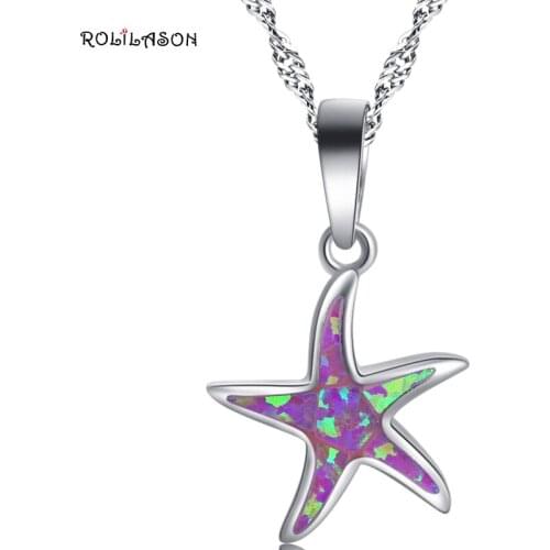 ROLILASON Trendy stars style Special gift for Women pink fire opal silver Necklace Pendant Fashion Jewelry OP785