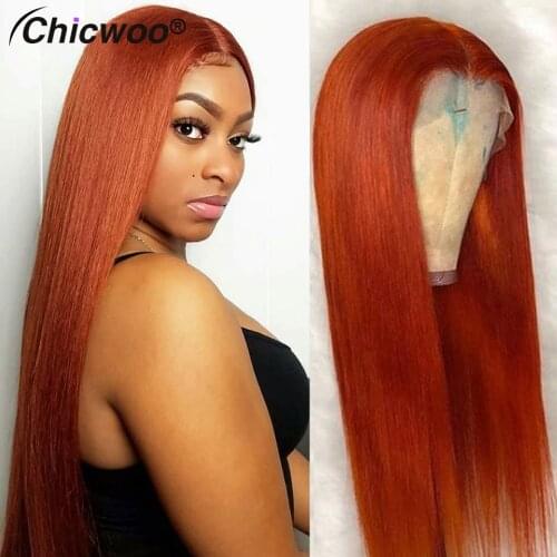 Straight Lace Front Wig Colored Human Hair Wigs Ginger Orange Lace Front Human Hair Wigs For Women 38Inch Brazilian Ombre Wigs