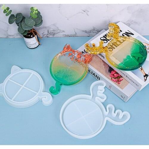 Christmas Deer/Cat Tray Epoxy Resin Mold Serving Plate Silicone Mould DIY Crafts Jewelry Holder Casting Tools
