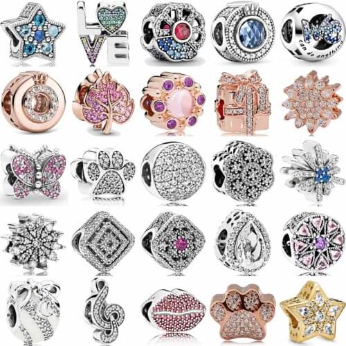 Pandora Sparkling Blue Crown O Snowflake Rainbow Word Love Bright Star Charm 925 Sterling Silver Beads Fit Bracelet DIY Jewelry