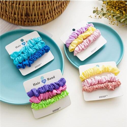 3 Pcs/Set Hair Scrunchies Macaron Color Scrunchie Pack Women Elastic Hair Bands Girls Crinkled Headwear Small Rubber Hair Ties
