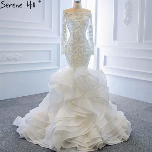 Serene Hill Vintage White Mermaid Wedding Dresses 2021 Off Shoulder Lace Sexy Elegant Bride Gowns HM66734 Custom Made