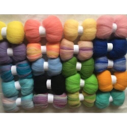 WFPFBEC diy 70S home handmade wool for needle felting doll eyes nose mat handle kit merino wool roving fiber 5g/bag 20 colors
