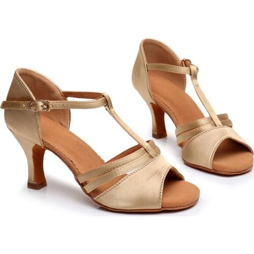 Shose women high heel latin shoes satin ballroom dance shoes satin upper suede sole tango shoes dancing shoes for ladies
