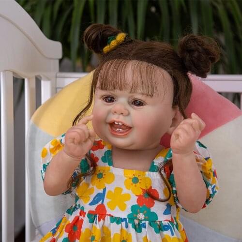 Silicone 22 Inch Newborn Baby Dolls Look Real Smiling Reborn Baby Toddler Doll Waterproof Playmate For Birthday Gift