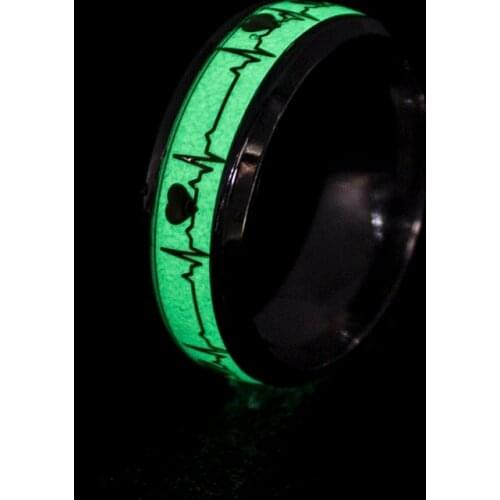 Heart Luminous Rings for Women Men Stainless Steel Fluorescent Glowing In dark Finger Freemason Rings Jewelry