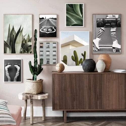 Vintage Roller Skates Cactus Agave Plant Wall Art Canvas Painting Nordic Posters and Prints Wall Pictures for Living Room Decor