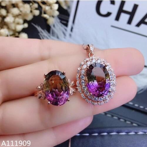 KJJEAXCMY boutique jewelry 925 sterling silver inlaid Ametrine necklace pendant ring Womens set