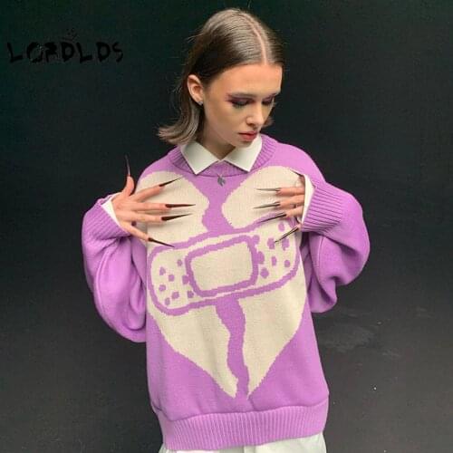 LORDLDS Women Cute Pink Heart Print Sweater Vintage Fashion Loose Style Long Sleeve Jumpers Sweatshirts Fall Women Clothing