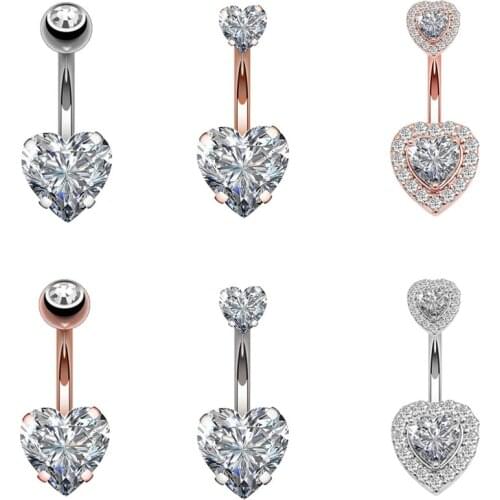 1PC Steel Belly Button Rings Crystal Piercing Navel Heart Style Navel Piercing Earring Belly Piercing Sexy Body Jewelry Ombligo