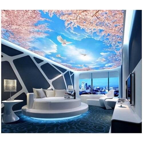 3d ceiling murals wallpaper mural 3d wallpaper Blue sky white clouds cherry tree 3D zenith murals photo 3d wallpaper