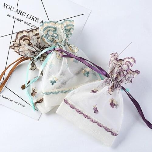 12 Pcs 13x18cm Colorful Color Drawstring Wave Lace Yarn Bag for DIY Sundries Craft Pouch Gift Candy Bag Wedding Party Decor Bag