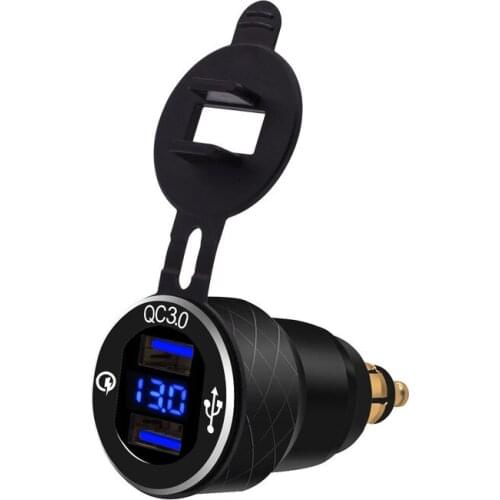 Car and Motorcycle on-board Digital Display Charger with QC3.0 Dual Usb Port Output Fast Charging European Standard
