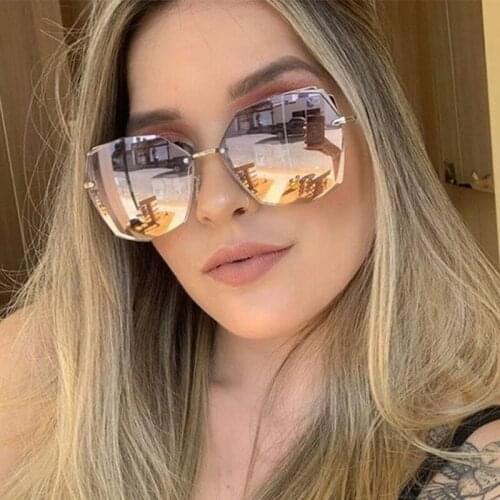 Oversized rimless square sunglasses women luxury brand 2020 clear lens retro vintage Gradient feminine sun glasses shades