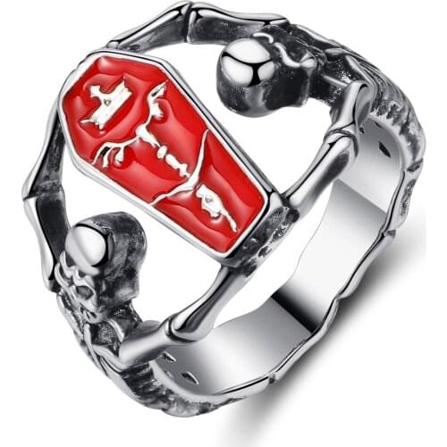 Gothic Vampire Coffin Skull Ring for Women Retro Alternative Punk Skeleton Gothic Jewellery Free Shipping Halloween Gift VGR015