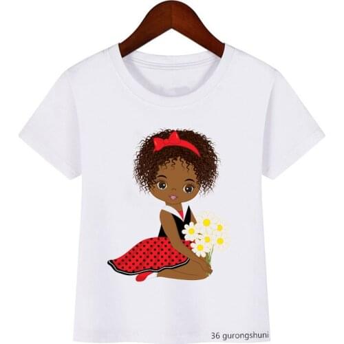 Kawaii dancing fluffy girls print kids t-shirt funny melanin girls african girls t shirt summer casual tops kids clothes tshirt