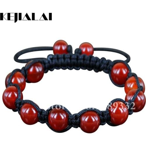KEJIALAI High Quality Carnelian Beads Macrame Bracelet Handmade Braiding Adjustable Bracelet Red Gems Beads Bracelet Bangle