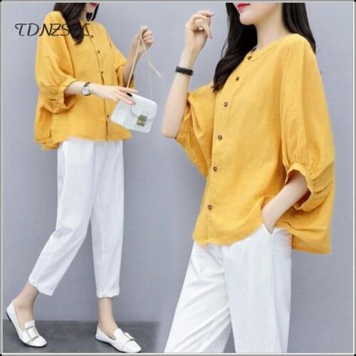 2020 Two 2 Piece Set Summer Outfits Loose Casual Linen Korean Clothing Co-ord Set Women Matching Festival Top Pant Suits Vintage