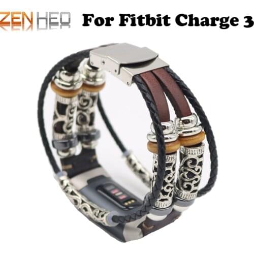 Retro Leather Strap Bracelet for Fitbit Charge 3 Band Replacement Watch Band for Fitbit Charge 3 Smart Watchband Accessories
