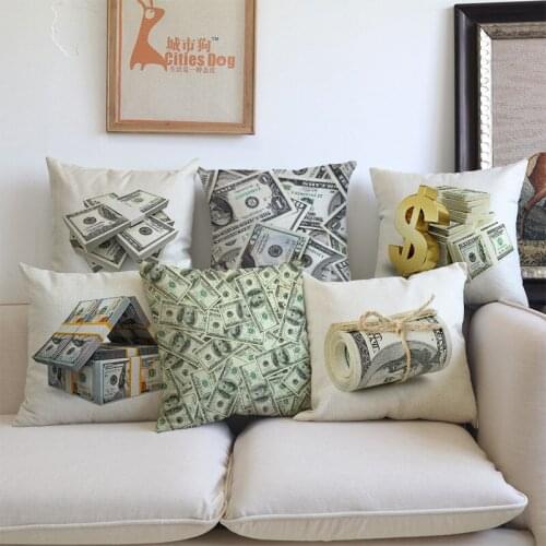 Creative Pattern Of Dollar Bill Paper Money Pillow Case Home Office Chair Sofa Decorative Cushion Cover Personality Presents