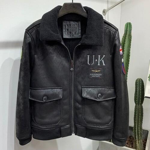 Winter Thick Warm Fur Lined Coat Big and Tall Mens Shearling Coat Lamb Fur Padded Air Force Bomber Jacket Plus Size 5XL Outwear