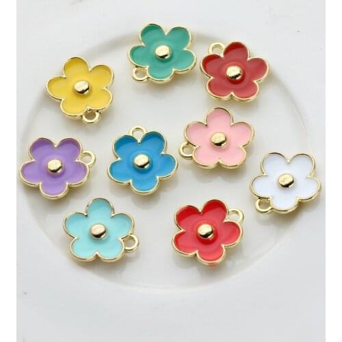 Zinc Alloy Golden 3D Mini Enamel Flowers Charms 20pcs /lot 11mm For DIY Fashion Jewelry Earrings Making Accessories