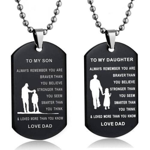 Mens Fashion Alloy Army Dog Tag Black Pendant Necklace TO MY SON DAUGHTER LOVE DAD Military Chain wholesale