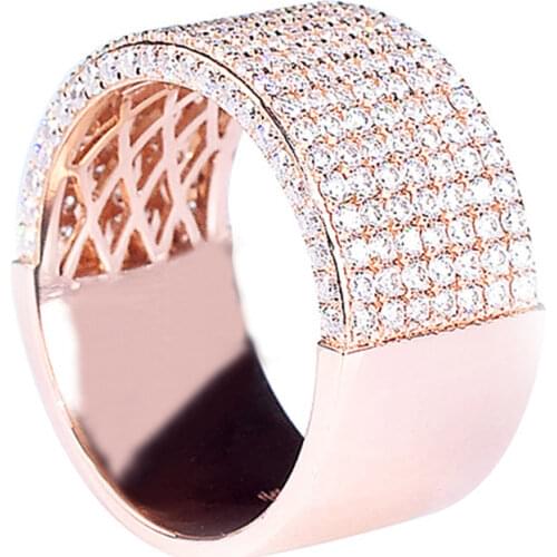 Trendy Men Full Diamond Rose Gold Ring 925 Sterling Silver Luxury Exquisite Engagement Party Anniversary Charm Attractive Gift