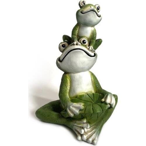 Cartoon Umbrella Frog Resin Crafts Ornaments Lotus Leaf Small Animal Simulation Figurines Statue Courtyard Micro Landscape
