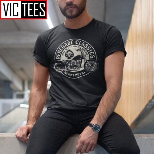 Mens Vintage Motorcycle USA T Shirt Heavy Metal Men Tees Crew Collar Top 100% Cotton Retro T-Shirt