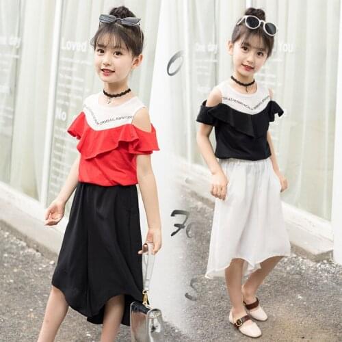 2018 New childrens suit girls summer strapless pants 2pcs clothing set kids girl fashion wear 4-14T