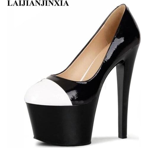 New Splice Sexy Women 17cm High Heels Pole Dancing Pumps Heel Platform Pumps Wedding Party Platform Dress Dance Shoes