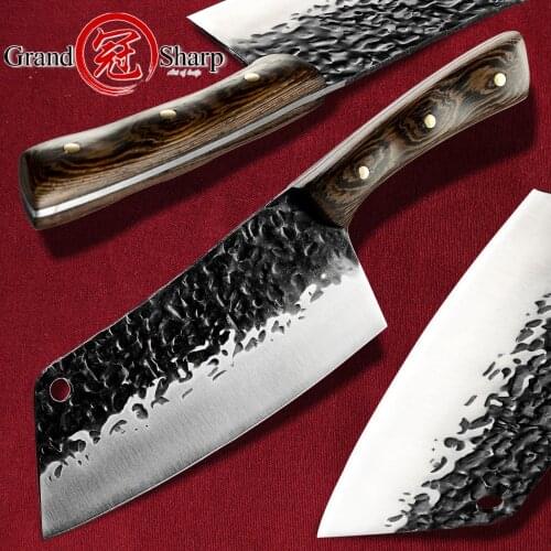 Grandsharp Hand-Forged Kitchen Knives High-Carbon Steel Chef Cooking Chopping Slicing Meat Vegetables Tools Butcher BBQ Cleaver