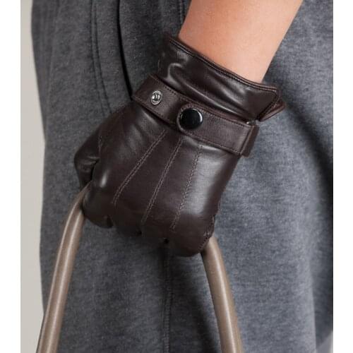 Fashion Autumn Men Leather Gloves Wrist Solid Sheepskin Gloves Male Genuine Leather Gloves Winter Warm Mittens Free Shipping