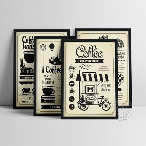 Fresh Brewed Coffee Advertising Poster, Black Text Coffee Teapot Pattern Prints, Vintage Coffee House Decor, Coffee Lover Gift