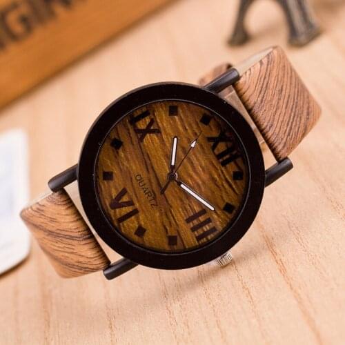 Roman Numerals Wood Leather Band Analog Quartz Vogue Wrist Watches Delicate Dial Ladies Dress Clock Relogio Feminino Gift Q