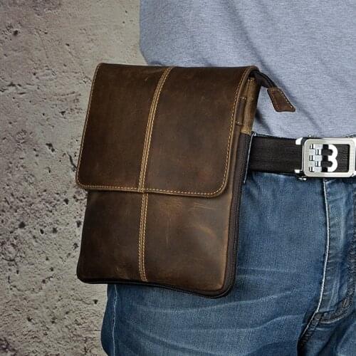 Genuine Leather Messenger Crossbody Shoulder Bags Men Loops Belt Multi-function Male Oil Wax/Crazy Horse Cowhide Waist Fanny Bag