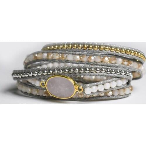 Champagne White Faceted Crystal Wrap Bracelet for Women Enthic Multilayer Boho Bracelets Charms Rose Quartzs Gift Femme Jewelry
