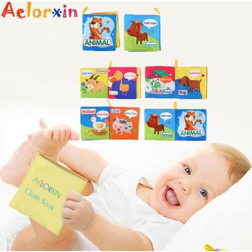 Educational Cognitive Learning Boys Girls Newborn 0-12 Month Kids Animals Book Rattles Baby Toy Teether Infant Cloth Book Infant