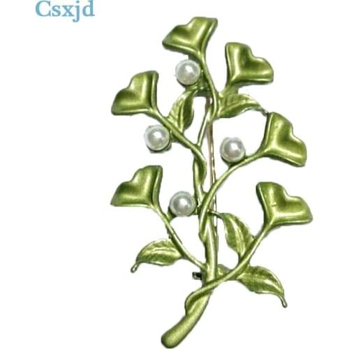 CSxjd 2018 New Imitation pearls Ginkgo leaf brooch vintage brooch jewelry
