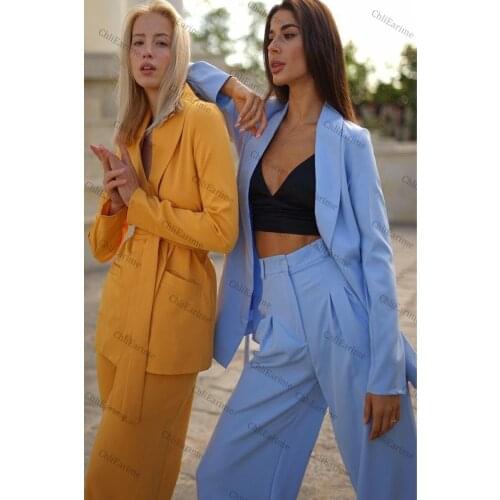 Womens long-sleeved shoulder pad business suits, girls' daily gatherings and dating casual suits 2-piece suit