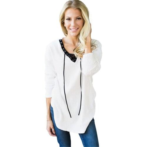 Spring Women Knitted Pullovers Solid V-neck Chest Bandage Long-sleeved Knit Sweater T-shirt Thin Casual Tops Jumper Female