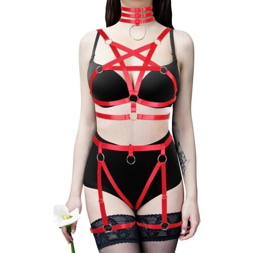 Womens Adjustable Underwear Sexy Pentagonal Harness Strap Lingerie Sets Body Bondage Bdsm Erotic Clothing Garter Belt Stockings