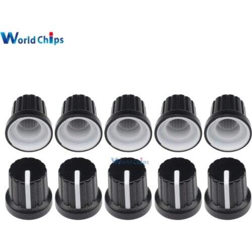 10 Pcs WH148 knob 6mm Shaft Hole Dia Plastic Threaded Knurled Potentiometer Knobs Caps