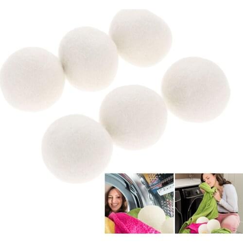 6Pcs 6/7cm Natural Wool Laundry Drying Balls Saving Clothing Wrinkles Reducing Drying Time Reusable Fabric Softener