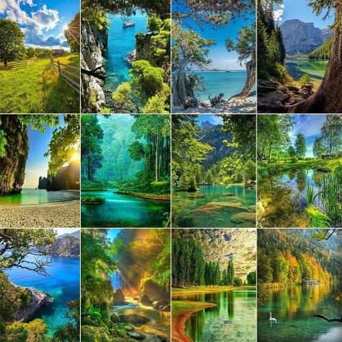 5D DIY Diamond Painting Wholesale Natural Scenery Lake Full Diamond Landscape Mosaic Diamond Embroidery Decoration Home Painting