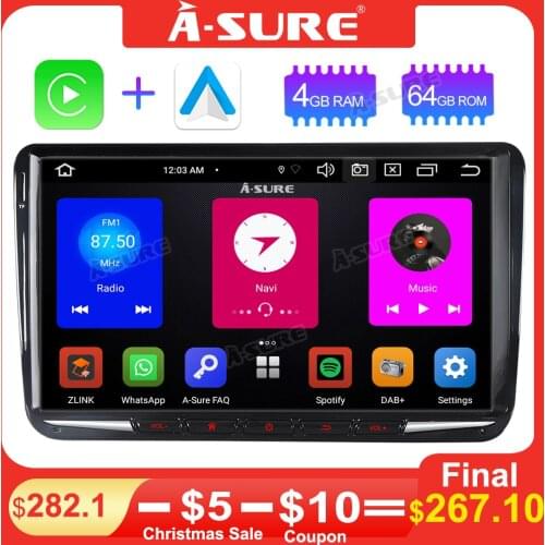 A-Sure 2 Din Car Radio GPS Android 10 PX5 8 Core CarPlay Navigation For Volkswagen VW Polo Tiguan Golf 5 6 Passat b6 T5